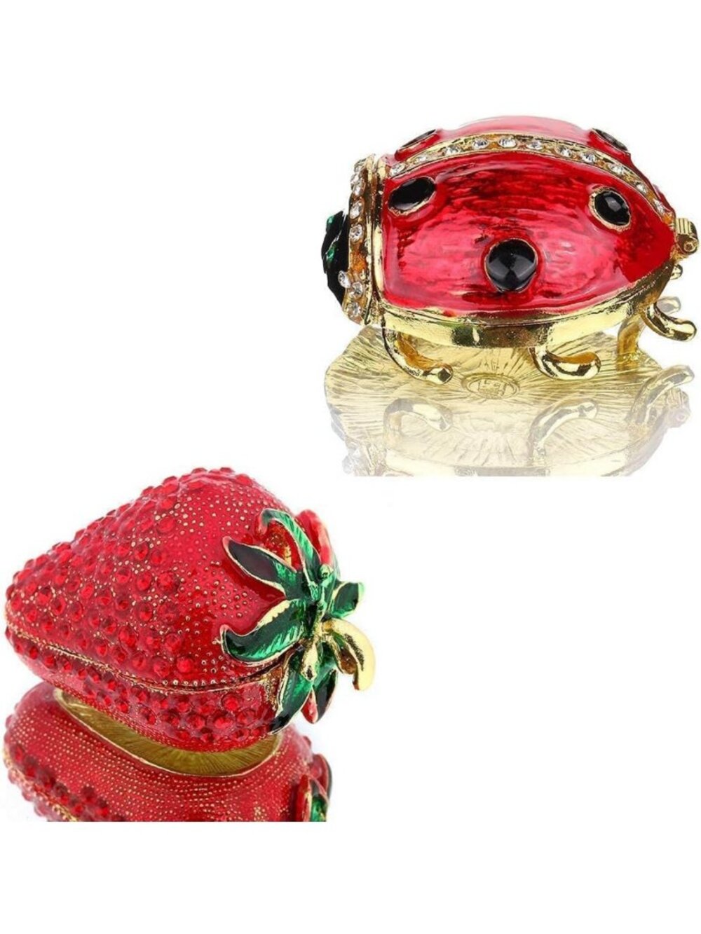 Charming Strawberry & Ladybug Trinket Box Set - Cute Home Decor & Gift Idea
